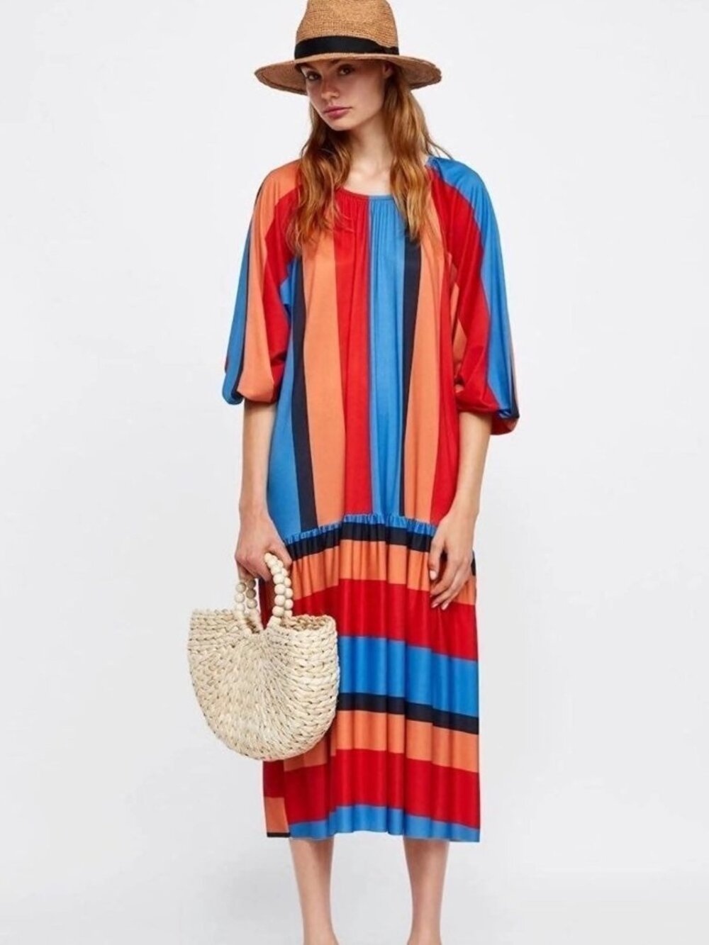 ZARA Multicolor Striped Relaxed Fit Maxi Dress Size S